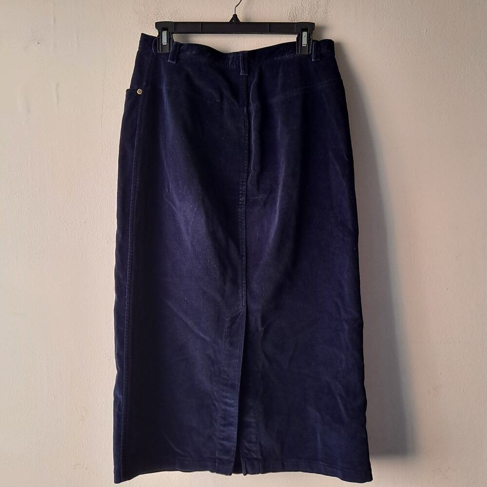Jones New York Sport Midi Pencil Skirt 100% Cotton Dark Wash Velvet Navy Size 12 - Picture 4 of 8